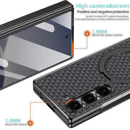 For Samsung Galaxy Z Fold6 5G VIETAO Fengying Series Integrated Privacy Film Carbon Fiber Magnetic Phone Case with 360-Degree Rotating Stand(Triangular Black)