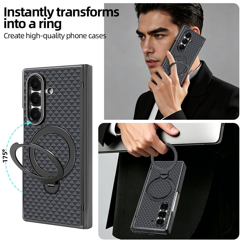 For Samsung Galaxy Z Fold6 5G VIETAO Fengying Series Integrated Privacy Film Carbon Fiber Magnetic Phone Case with 360-Degree Rotating Stand(Triangular Black)