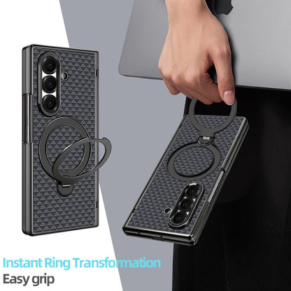 For Samsung Galaxy Z Fold6 5G VIETAO Fengying Series Integrated Privacy Film Carbon Fiber Magnetic Phone Case with 360-Degree Rotating Stand(Triangular Black)