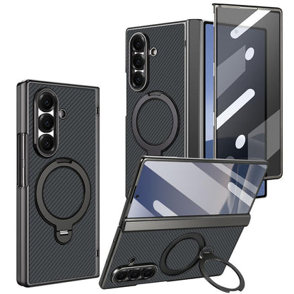 For Samsung Galaxy Z Fold6 5G VIETAO Fengying Series Integrated Privacy Film Carbon Fiber Magnetic Phone Case with 360-Degree Rotating Stand(Twill Black)