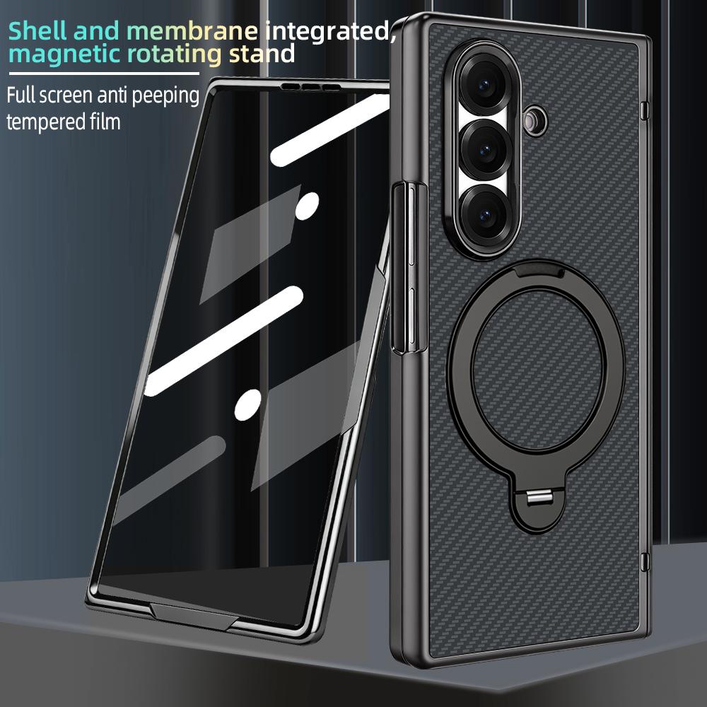 For Samsung Galaxy Z Fold6 5G VIETAO Fengying Series Integrated Privacy Film Carbon Fiber Magnetic Phone Case with 360-Degree Rotating Stand(Twill Black)
