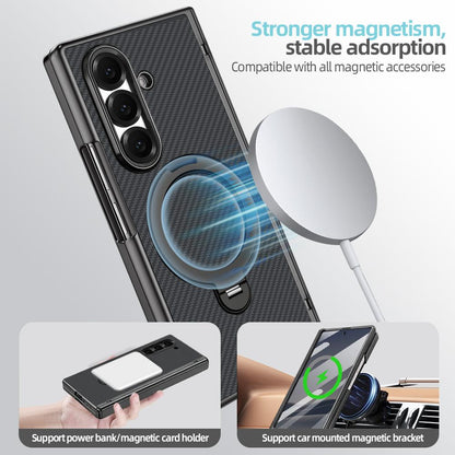For Samsung Galaxy Z Fold6 5G VIETAO Fengying Series Integrated Privacy Film Carbon Fiber Magnetic Phone Case with 360-Degree Rotating Stand(Twill Black)