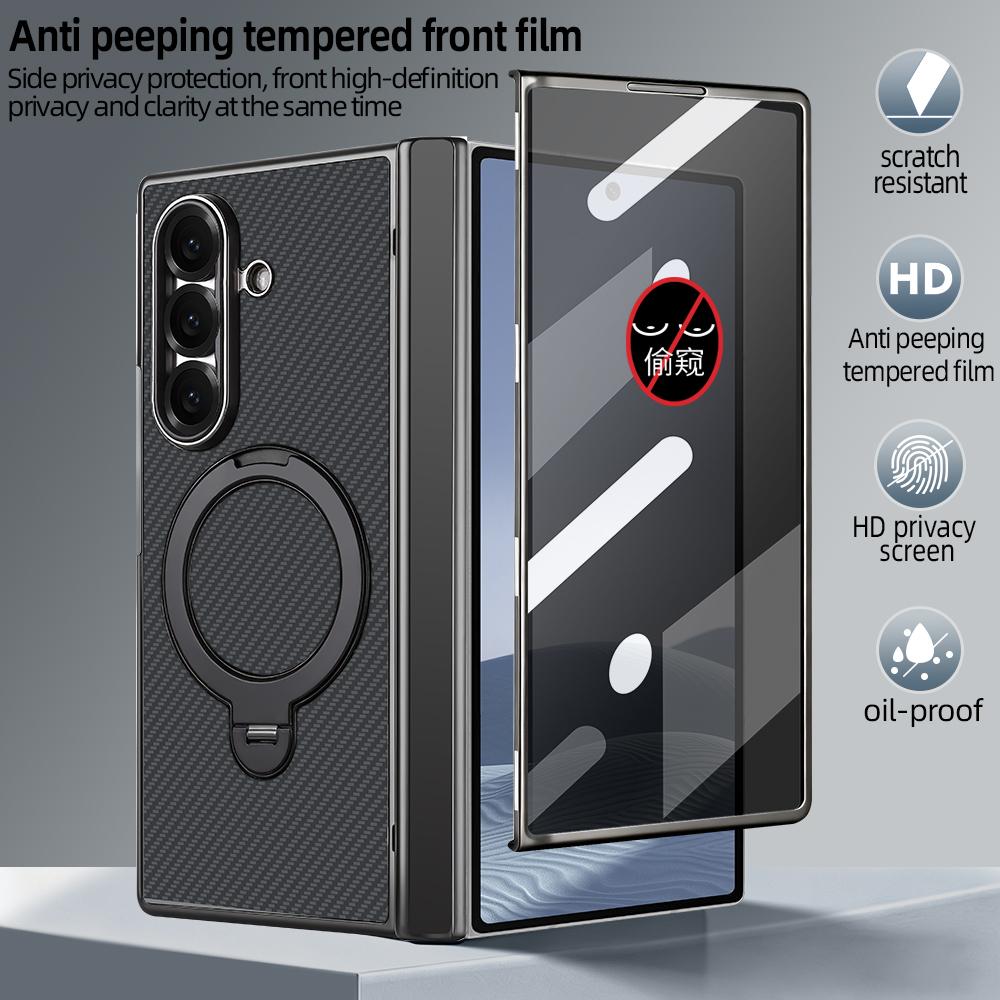 For Samsung Galaxy Z Fold6 5G VIETAO Fengying Series Integrated Privacy Film Carbon Fiber Magnetic Phone Case with 360-Degree Rotating Stand(Twill Black)
