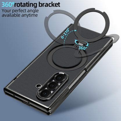 For Samsung Galaxy Z Fold6 5G VIETAO Fengying Series Integrated Privacy Film Carbon Fiber Magnetic Phone Case with 360-Degree Rotating Stand(Twill Black)