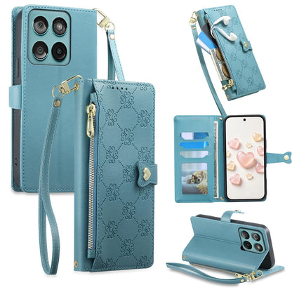 For Motorola Edge 60 / Edge 60 Fusion Zipper Wallet Heart Buckle Vegan Leather Phone Case with Wrist Strap(Lake Blue)
