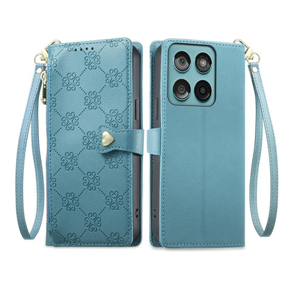 For Motorola Edge 60 / Edge 60 Fusion Zipper Wallet Heart Buckle Vegan Leather Phone Case with Wrist Strap(Lake Blue)