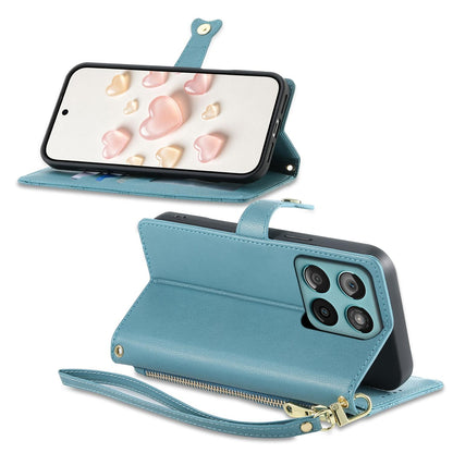 For Motorola Edge 60 / Edge 60 Fusion Zipper Wallet Heart Buckle Vegan Leather Phone Case with Wrist Strap(Lake Blue)