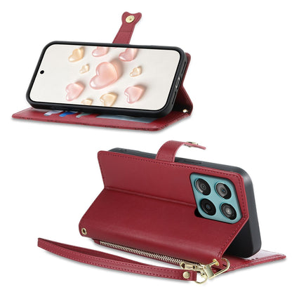 For Motorola Edge 60 / Edge 60 Fusion Zipper Wallet Heart Buckle Vegan Leather Phone Case with Wrist Strap(Red)