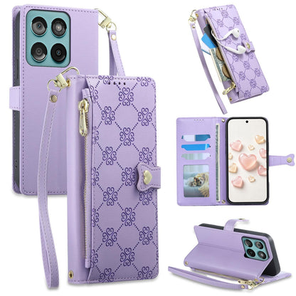For Motorola Edge 60 / Edge 60 Fusion Zipper Wallet Heart Buckle Vegan Leather Phone Case with Wrist Strap(Purple)
