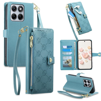 For Motorola Edge 70 Fusion / Edge 70 Fusion+ Zipper Wallet Heart Buckle Vegan Leather Phone Case with Wrist Strap(Lake Blue)