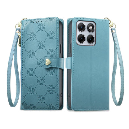 For Motorola Edge 70 Fusion / Edge 70 Fusion+ Zipper Wallet Heart Buckle Vegan Leather Phone Case with Wrist Strap(Lake Blue)