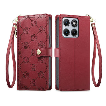 For Motorola Edge 70 Fusion / Edge 70 Fusion+ Zipper Wallet Heart Buckle Vegan Leather Phone Case with Wrist Strap(Red)
