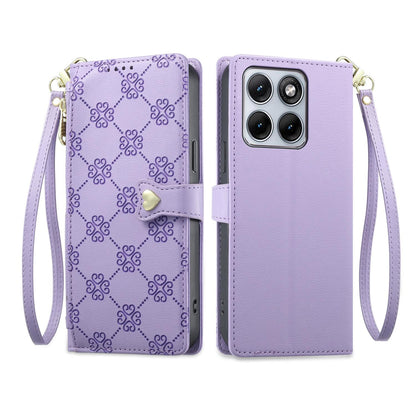 For Motorola Edge 70 Fusion / Edge 70 Fusion+ Zipper Wallet Heart Buckle Vegan Leather Phone Case with Wrist Strap(Purple)