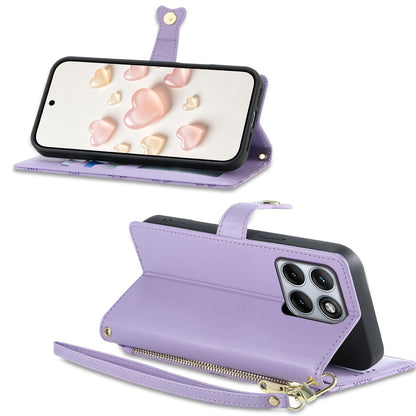For Motorola Edge 70 Fusion / Edge 70 Fusion+ Zipper Wallet Heart Buckle Vegan Leather Phone Case with Wrist Strap(Purple)
