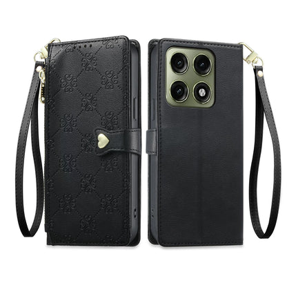 For Motorola Edge 70 Pro 5G Zipper Wallet Heart Buckle Vegan Leather Phone Case with Wrist Strap(Black)