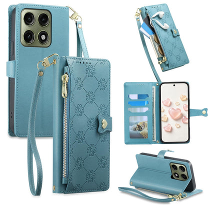 For Motorola Edge 70 Pro 5G Zipper Wallet Heart Buckle Vegan Leather Phone Case with Wrist Strap(Lake Blue)