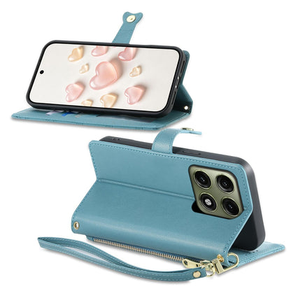 For Motorola Edge 70 Pro 5G Zipper Wallet Heart Buckle Vegan Leather Phone Case with Wrist Strap(Lake Blue)