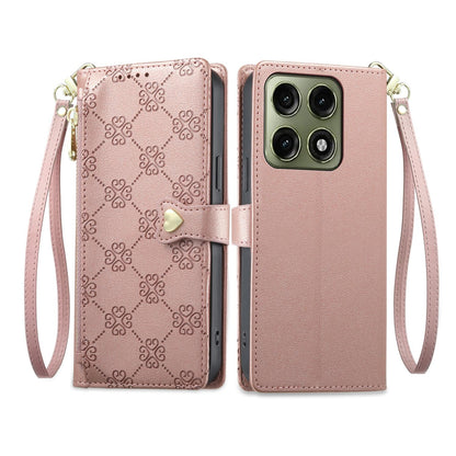 For Motorola Edge 70 Pro 5G Zipper Wallet Heart Buckle Vegan Leather Phone Case with Wrist Strap(Pink)