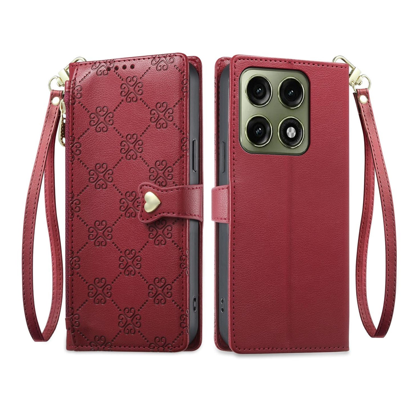 For Motorola Edge 70 Pro 5G Zipper Wallet Heart Buckle Vegan Leather Phone Case with Wrist Strap(Red)