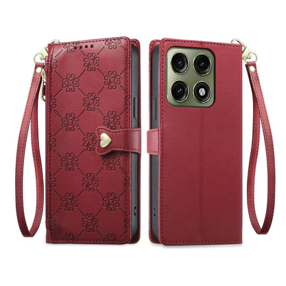 For Motorola Edge 70 Pro 5G Zipper Wallet Heart Buckle Vegan Leather Phone Case with Wrist Strap(Red)