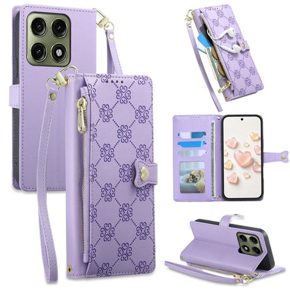 For Motorola Edge 70 Pro 5G Zipper Wallet Heart Buckle Vegan Leather Phone Case with Wrist Strap(Purple)
