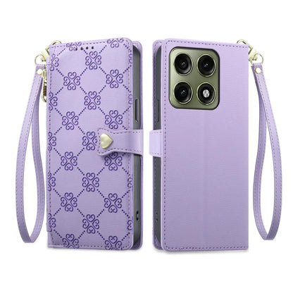 For Motorola Edge 70 Pro 5G Zipper Wallet Heart Buckle Vegan Leather Phone Case with Wrist Strap(Purple)