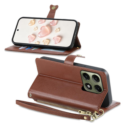 For Motorola Edge 70 Pro 5G Zipper Wallet Heart Buckle Vegan Leather Phone Case with Wrist Strap(Brown)