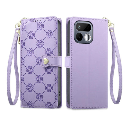 For Realme 16T 5G Zipper Wallet Heart Buckle Vegan Leather Phone Case with Wrist Strap(Purple)
