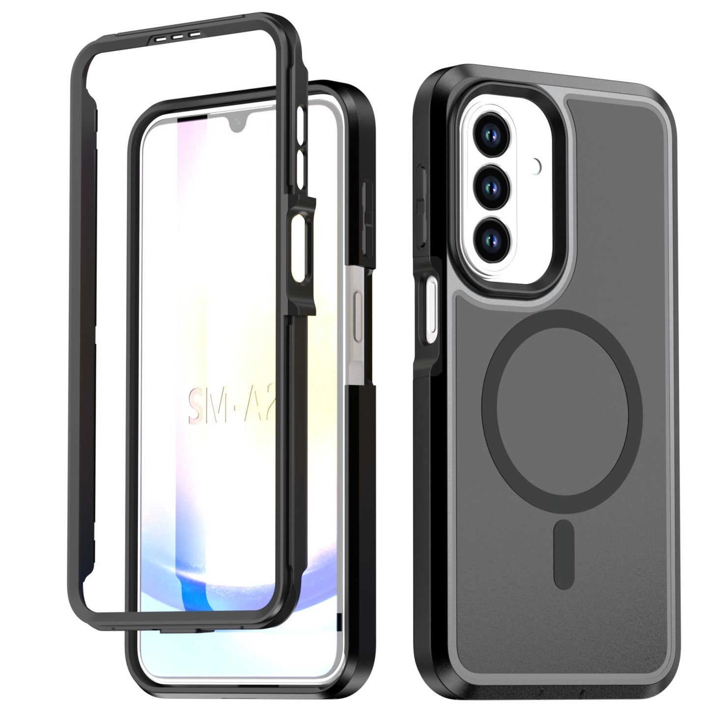 For Galaxy A27 5G Silicone Magnetic Anti-drop Protective Phone Case(Black + Black)