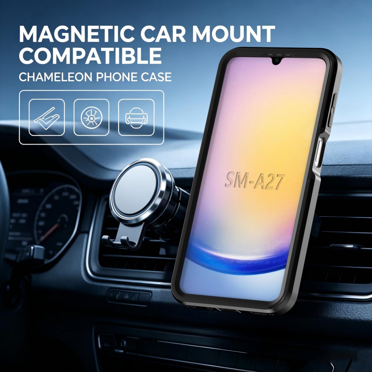 For Galaxy A27 5G Silicone Magnetic Anti-drop Protective Phone Case(Black + Black)