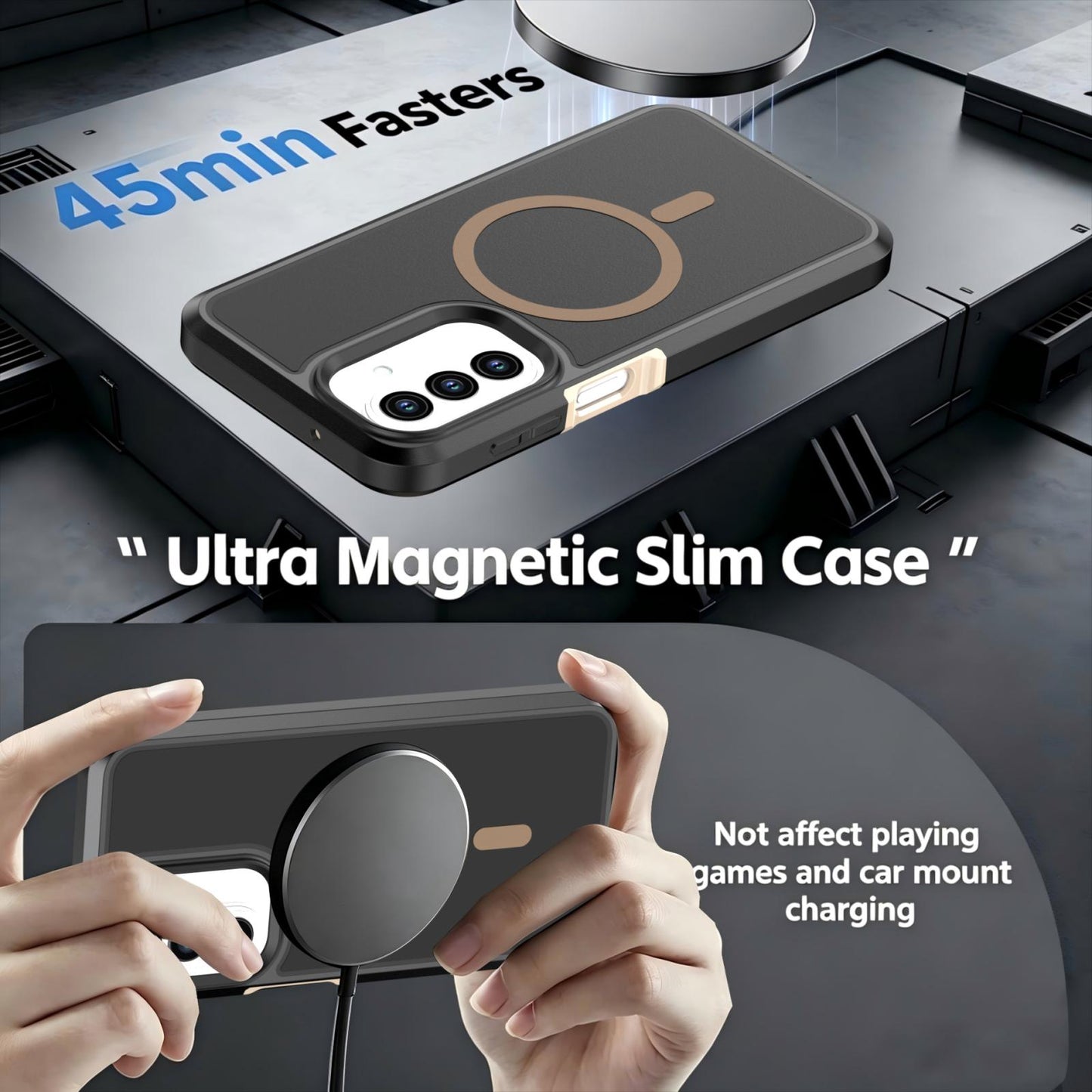 For Galaxy A27 5G Silicone Magnetic Anti-drop Protective Phone Case(Black + Gold)