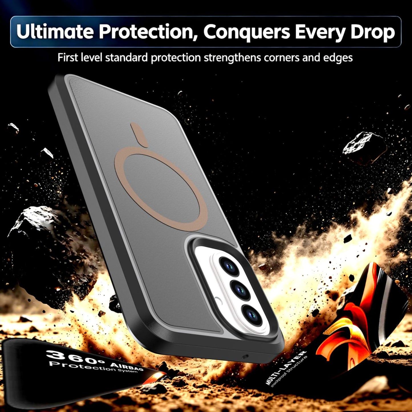 For Galaxy A27 5G Silicone Magnetic Anti-drop Protective Phone Case(Black + Gold)