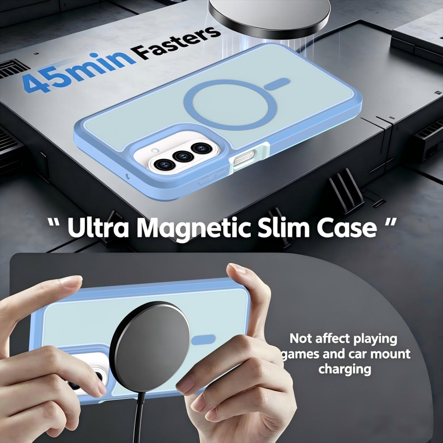For Galaxy A27 5G Silicone Magnetic Anti-drop Protective Phone Case(Light Blue)