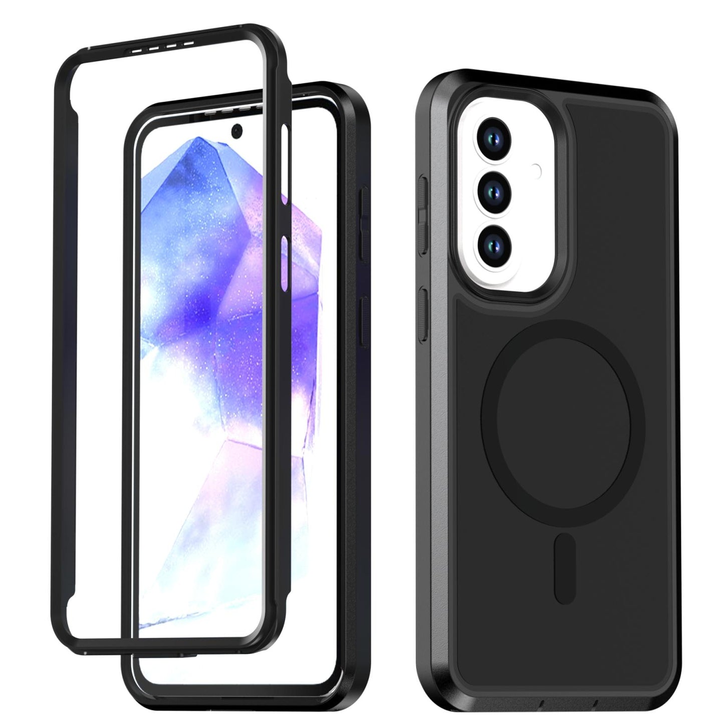 For Galaxy A57 5G Silicone Magnetic Anti-drop Protective Phone Case(Black + Black)