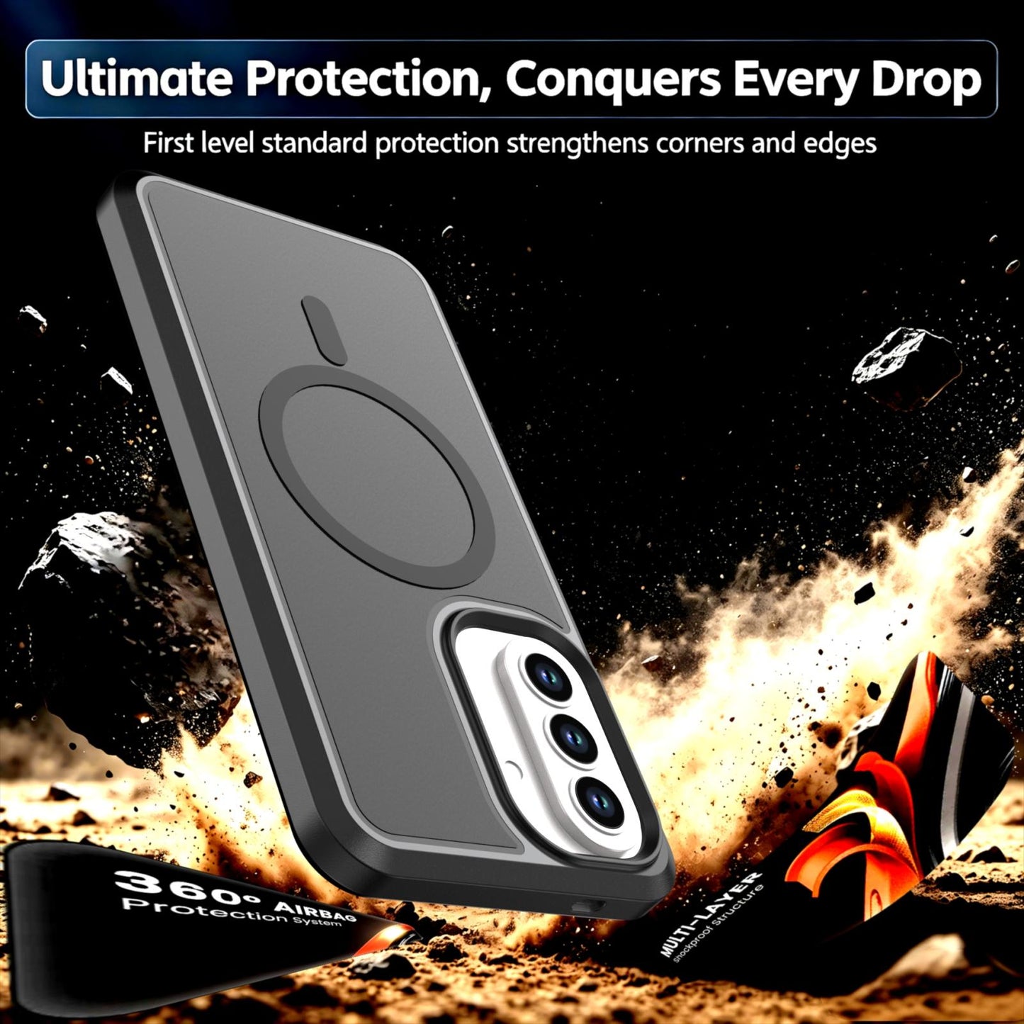 For Galaxy A57 5G Silicone Magnetic Anti-drop Protective Phone Case(Black + Black)