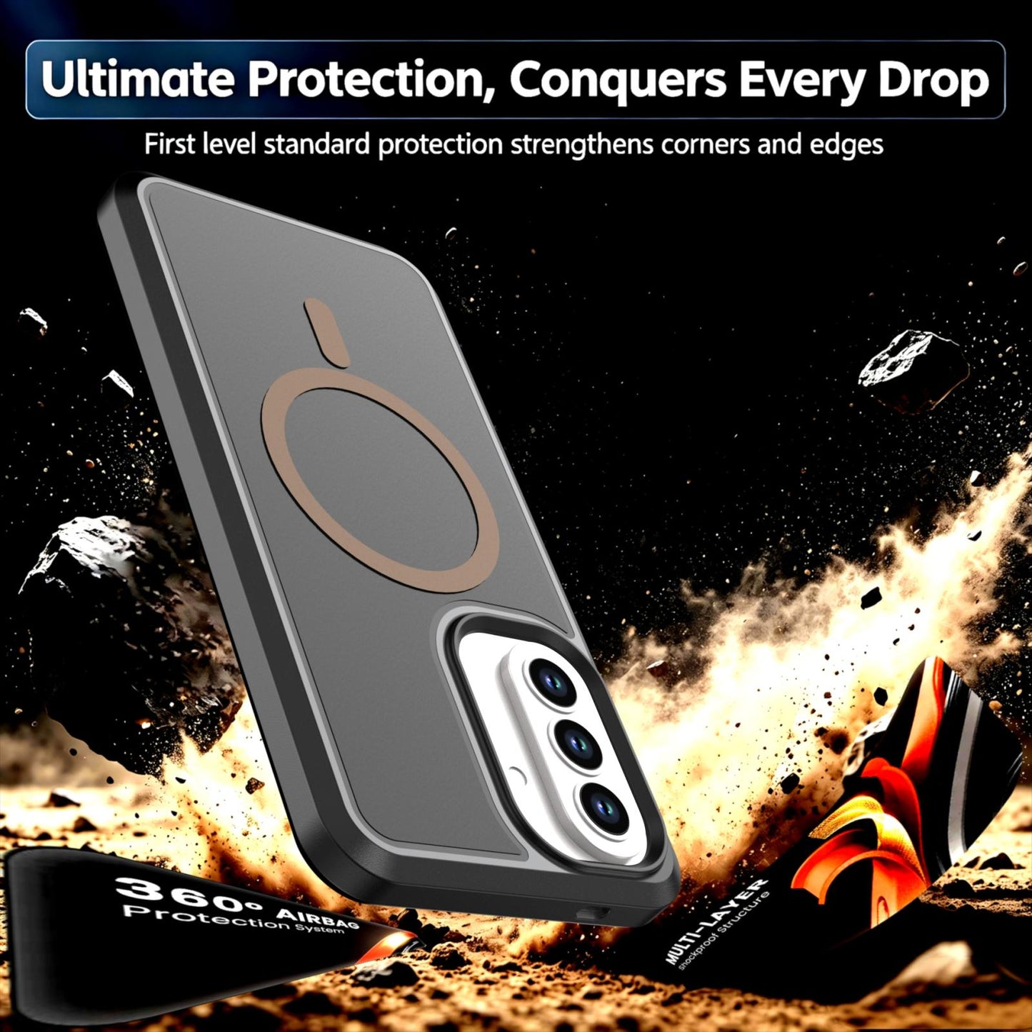 For Galaxy A57 5G Silicone Magnetic Anti-drop Protective Phone Case(Black + Gold)