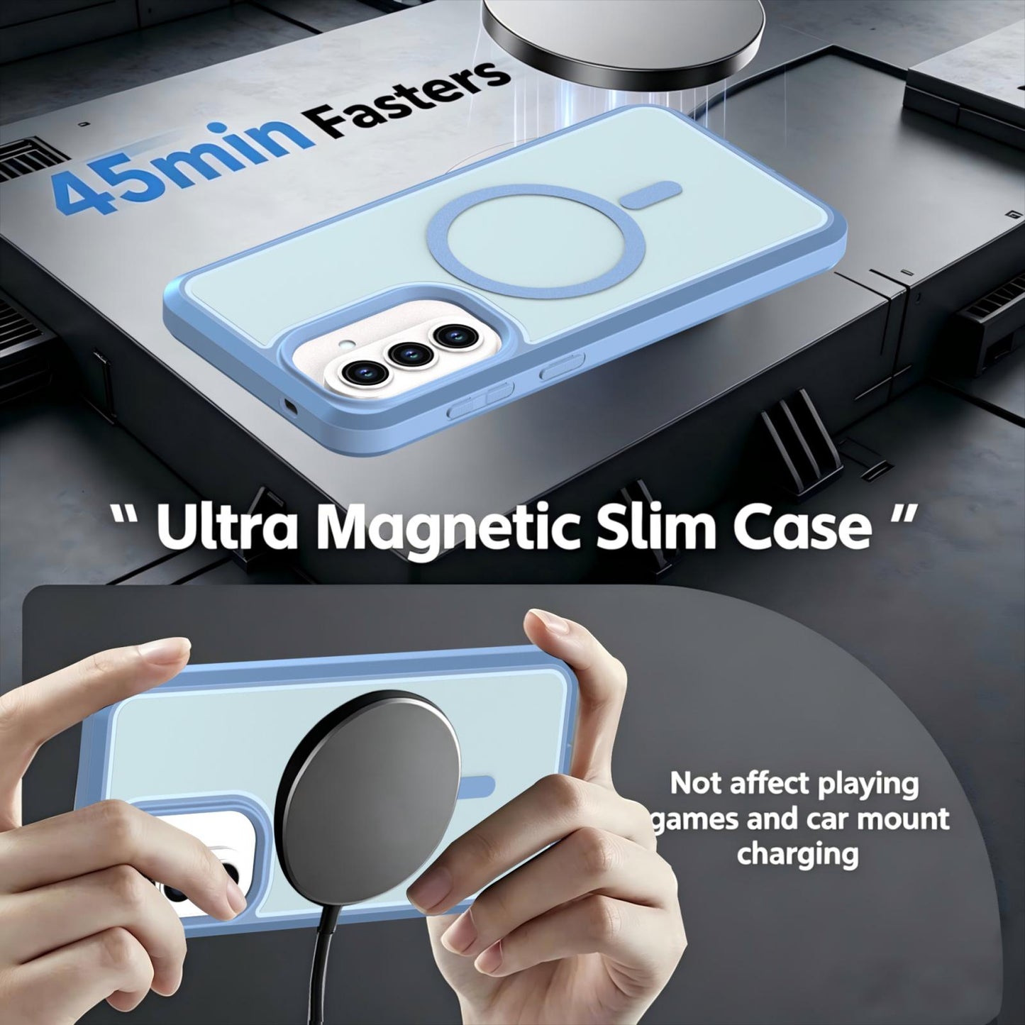 For Galaxy A57 5G Silicone Magnetic Anti-drop Protective Phone Case(Light Blue)