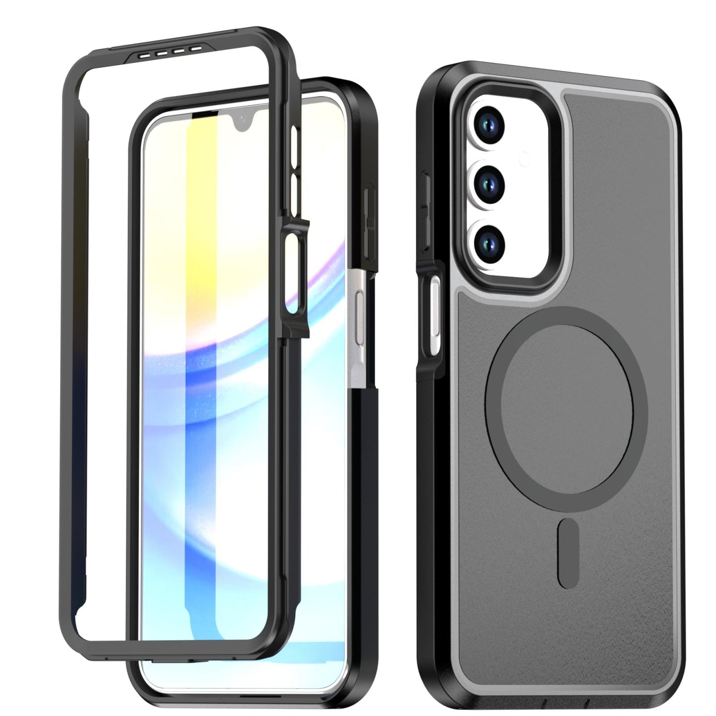 For Galaxy A18 5G / 4G Silicone Magnetic Anti-drop Protective Phone Case(Black + Black)