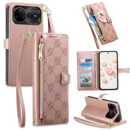 For Huawei nova 15 Pro Zipper Wallet Heart Buckle Vegan Leather Phone Case with Wrist Strap(Pink)