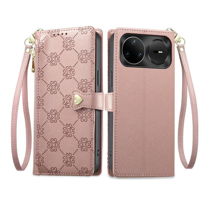 For Huawei nova 15 Pro Zipper Wallet Heart Buckle Vegan Leather Phone Case with Wrist Strap(Pink)