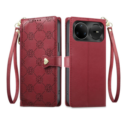 For Huawei nova 15 Pro Zipper Wallet Heart Buckle Vegan Leather Phone Case with Wrist Strap(Red)