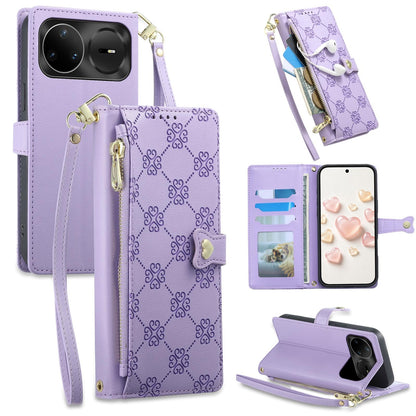 For Huawei nova 15 Pro Zipper Wallet Heart Buckle Vegan Leather Phone Case with Wrist Strap(Purple)