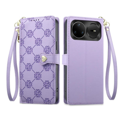 For Huawei nova 15 Pro Zipper Wallet Heart Buckle Vegan Leather Phone Case with Wrist Strap(Purple)