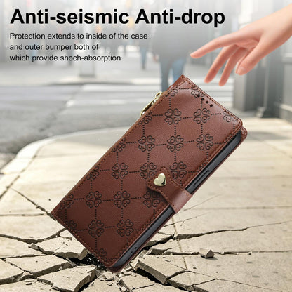 For Huawei Pura 80 Pro 5G Zipper Wallet Heart Buckle Vegan Leather Phone Case with Wrist Strap(Brown)