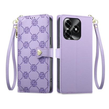 For Honor Play 80 / X5c / X5c Plus / X5d Zipper Wallet Heart Buckle Vegan Leather Phone Case with Wrist Strap(Purple)