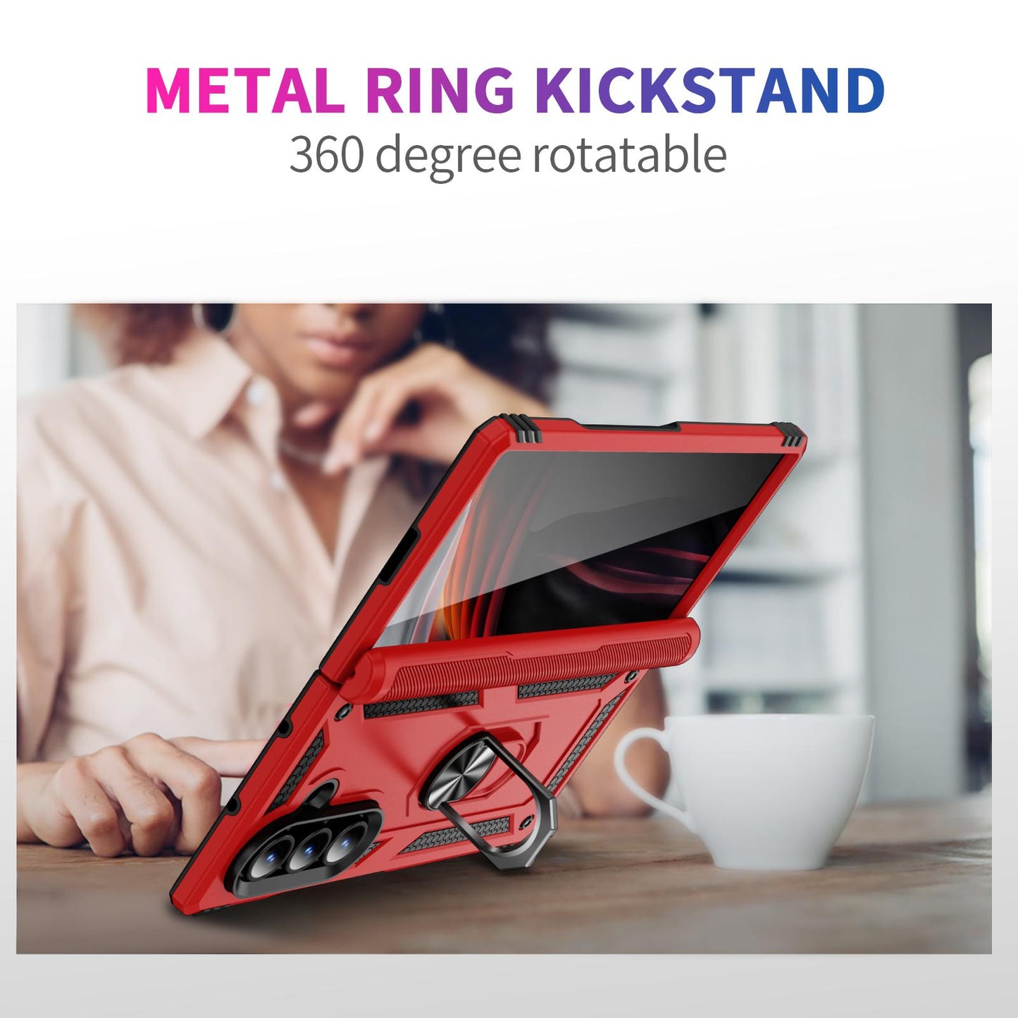 For Galaxy Z Fold8 Ultra 5G Shockproof TPU + PC Phone Case with Holder(Red)