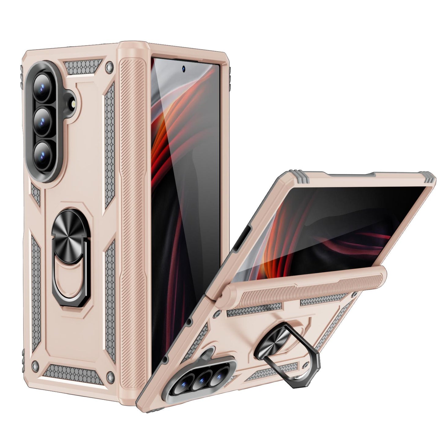 For Galaxy Z Fold8 Ultra 5G Shockproof TPU + PC Phone Case with Holder(Apricot)