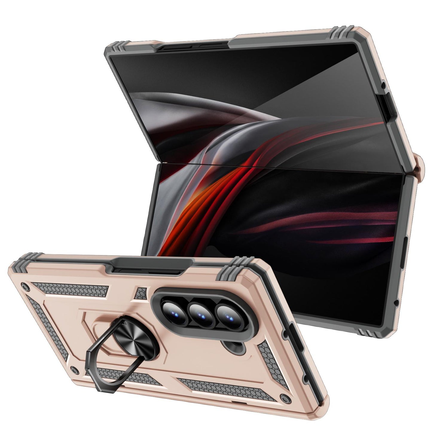 For Galaxy Z Fold8 Ultra 5G Shockproof TPU + PC Phone Case with Holder(Apricot)