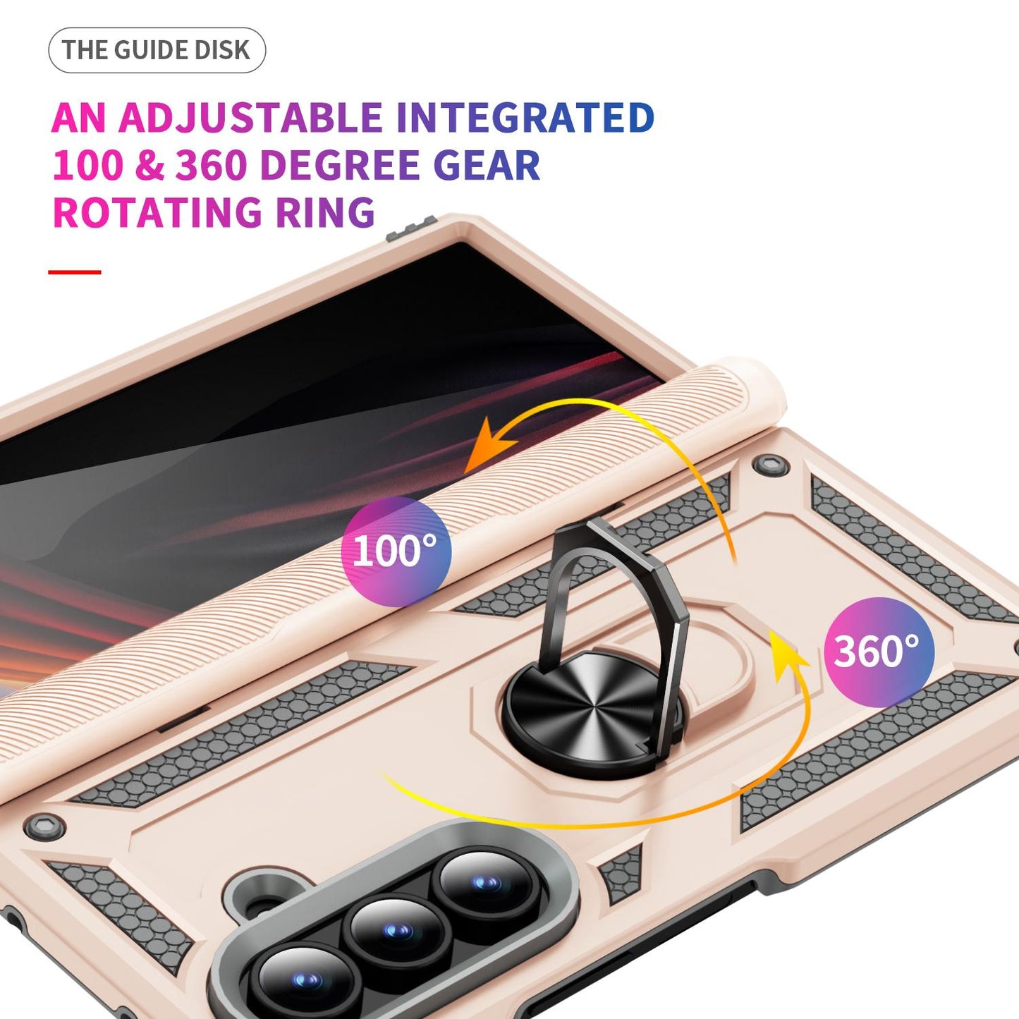 For Galaxy Z Fold8 Ultra 5G Shockproof TPU + PC Phone Case with Holder(Apricot)