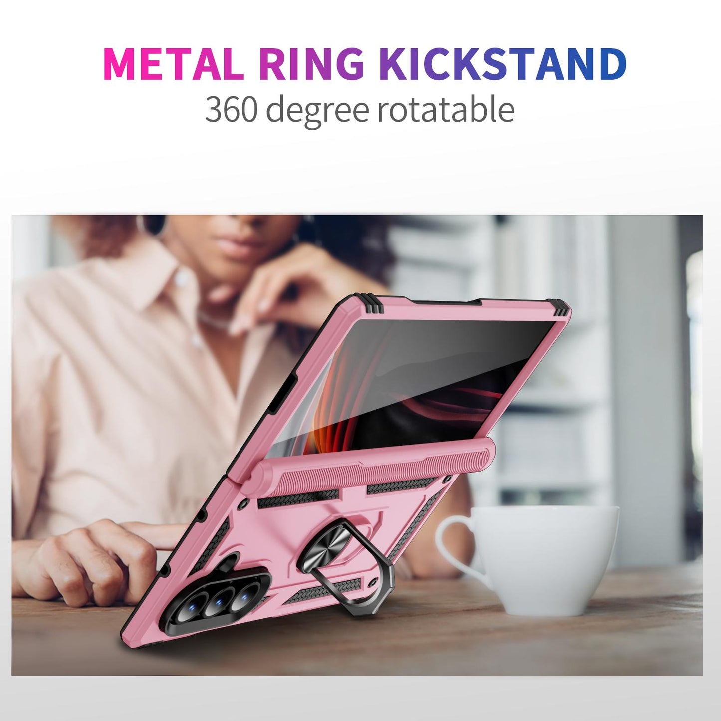 For Galaxy Z Fold8 Ultra 5G Shockproof TPU + PC Phone Case with Holder(Pink)